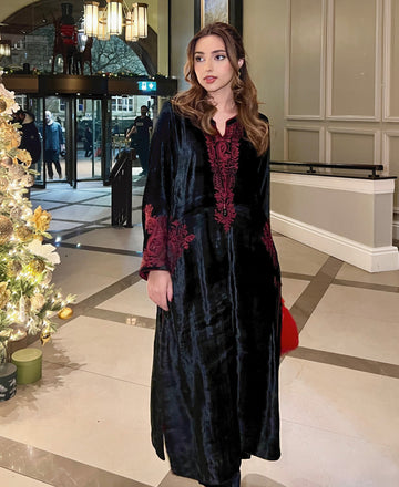 Black and Red Corduroy Velvet Outfit